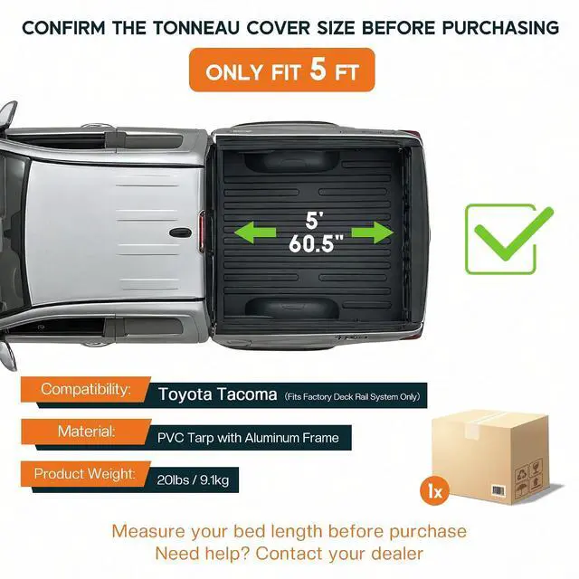 Alt view image 2 of 7 - Albott 5 FT Soft Tri-fold Truck Bed Tonneau Cover for 2016-2026 Toyota Tacoma Bed Cover for Trucks (Only Fits Models with Factory Deck Rail System)