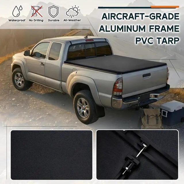 Alt view image 4 of 7 - Albott 5 FT Soft Tri-fold Truck Bed Tonneau Cover for 2016-2026 Toyota Tacoma Bed Cover for Trucks (Only Fits Models with Factory Deck Rail System)