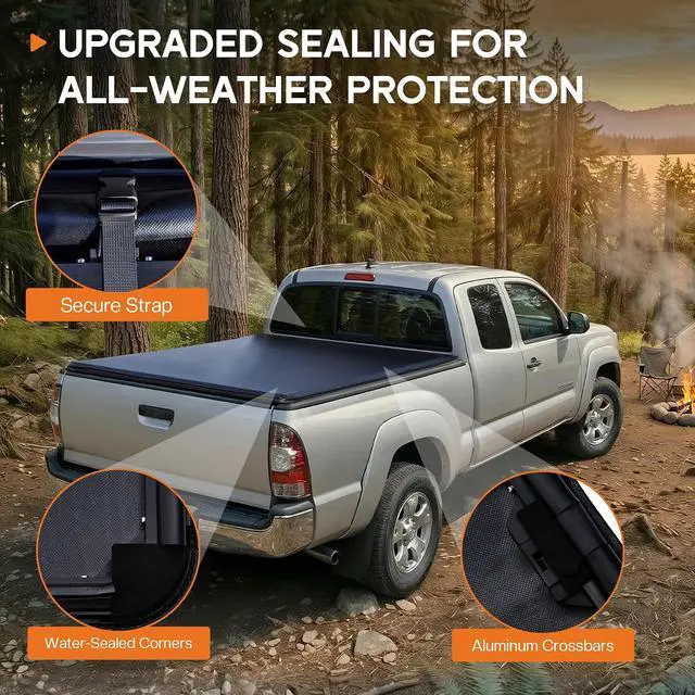 Alt view image 3 of 7 - Albott 5 FT Soft Tri-fold Truck Bed Tonneau Cover for 2016-2026 Toyota Tacoma Bed Cover for Trucks (Only Fits Models with Factory Deck Rail System)