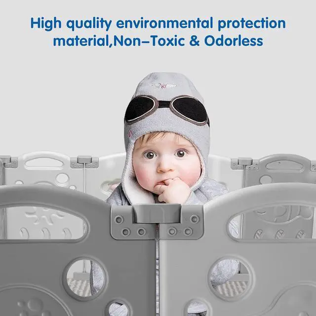 Alt view image 7 of 7 - Baby Playpen Playard 18 Panel - Kids Safety Activity Center Foldable Play Fence Safety Lock Gate,Adjustable Shape, Portable Design for Indoor and Outdoors Use Grey+White, 18 Panel