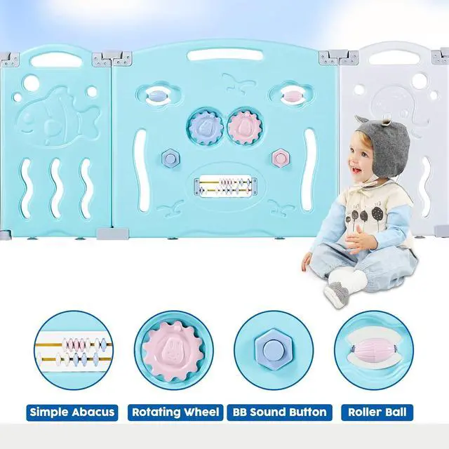 Alt view image 7 of 7 - 22 Panels Kids Safety Play Center Yard Baby Playpen Kids Activity Centre Indoor or Outdoor, Portable Play Yard with Gate for Babies, Infant, Toddlers Blue (20 Panels+1 Gate+ 1 Game Board)