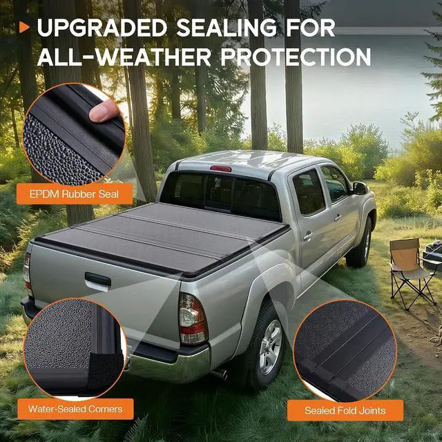 Alt view image 3 of 7 - Albott 5 FT FRP Hard Tri-fold Truck Bed Tonneau Cover for 2016-2026 Toyota Tacoma Bed Cover for Trucks (Only Fits Models with Factory Deck Rail System)