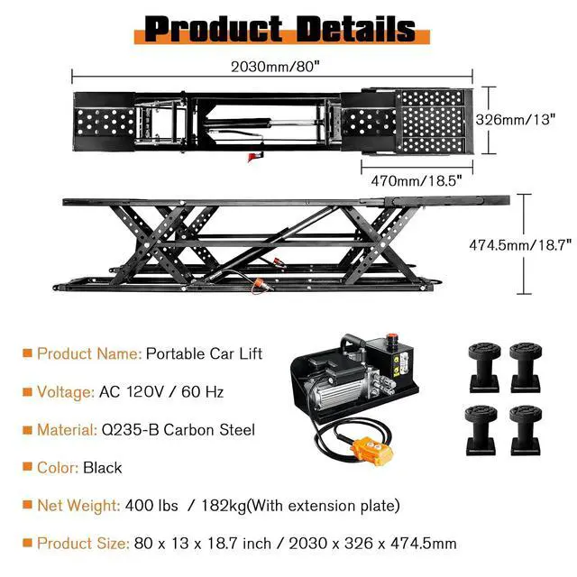 Alt view image 2 of 7 - Albott 7000 LBS Portable Car Lift, Heavy Duty Quick Jack with 28" Max Height, Locking Levers & Wheels, 2530s Fast Cycle, Adjustable Scissor Lift for Cars, SUVs, Light Trucks, Garage or Shop Use