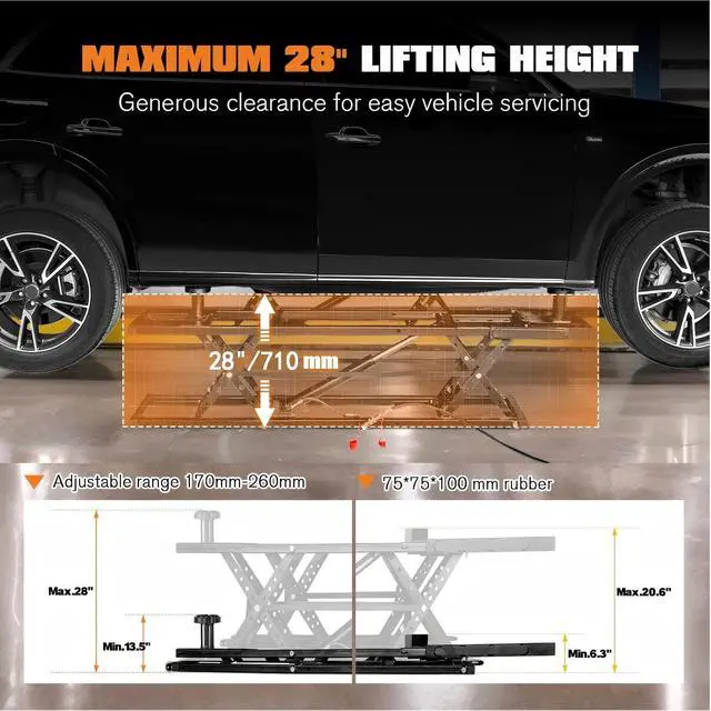 Alt view image 4 of 7 - Albott 7000 LBS Portable Car Lift, Heavy Duty Quick Jack with 28" Max Height, Locking Levers & Wheels, 2530s Fast Cycle, Adjustable Scissor Lift for Cars, SUVs, Light Trucks, Garage or Shop Use
