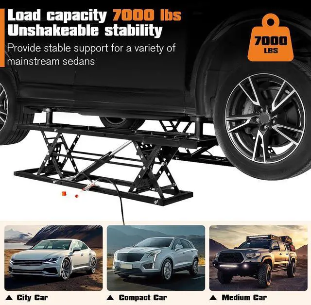 Alt view image 5 of 7 - Albott 7000 LBS Portable Car Lift, Heavy Duty Quick Jack with 28" Max Height, Locking Levers & Wheels, 2530s Fast Cycle, Adjustable Scissor Lift for Cars, SUVs, Light Trucks, Garage or Shop Use