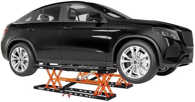 Main image of Albott 5000 LBS Portable Car Lift, Q355B Steel Quick Jack for Home Garage, 20.1" Max Height with Height Extension Blocks, Foldable Design & Wheels, Black & Orange