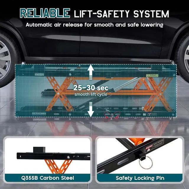 Alt view image 5 of 7 - Albott 5000 LBS Portable Car Lift, Q355B Steel Quick Jack for Home Garage, 20.1" Max Height with Height Extension Blocks, Foldable Design & Wheels, Black & Orange