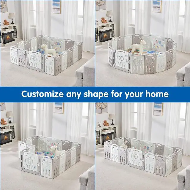 Alt view image 7 of 7 - Baby Playpen 22 Panel Foldable Baby playpen Folding Play Pen Kids Activity Centre Safety Play Yard Home Adjustable Shape, Portable Design for Indoor Outdoor Use (White+Grey, 22 Panel)