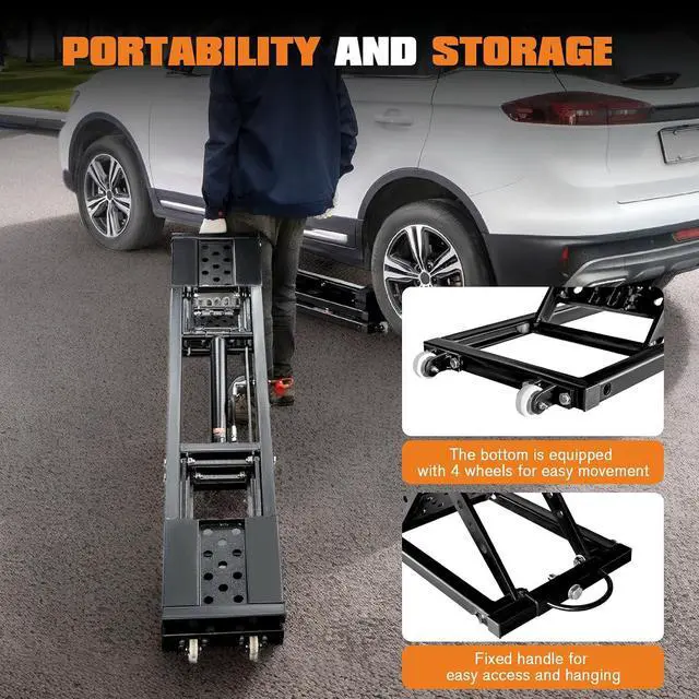 Alt view image 6 of 7 - Albott 7000 LBS Portable Car Lift, Heavy Duty Quick Jack with 28" Max Height, Locking Levers & Wheels, 2530s Fast Cycle, Adjustable Scissor Lift for Cars, SUVs, Light Trucks, Garage or Shop Use