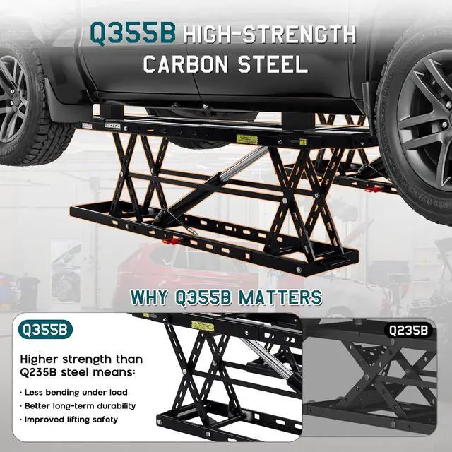 Alt view image 3 of 7 - Albott 8000 LBS Portable Car Lift for Home Garage, Heavy-Duty Q355B Steel Vehicle Lift, Adjustable Height up to 27.4", 2530s Fast Cycle, Locking Levers, Extension Plate, Foldable with Wheels