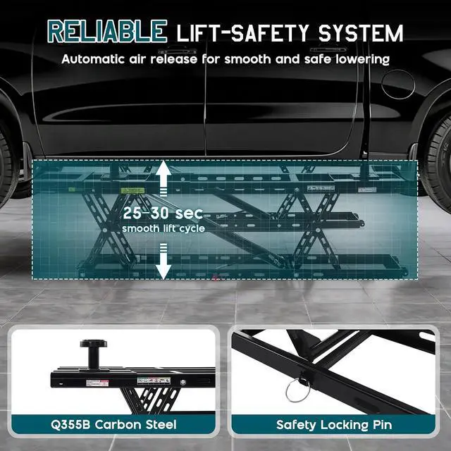 Alt view image 5 of 7 - Albott 8000 LBS Portable Car Lift for Home Garage, Heavy-Duty Q355B Steel Vehicle Lift, Adjustable Height up to 27.4", 2530s Fast Cycle, Locking Levers, Extension Plate, Foldable with Wheels