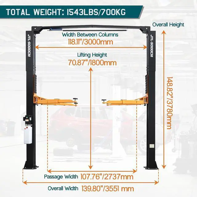 Alt view image 2 of 7 - Albott 12000 lb Overhead 2 Post Car Lift, Hydraulic Auto Lift | 3+2 Adjustable Arms Dual-Point Safety Release Rubber Door Protectors 220 V 60 Hz Motor Commercial Garage Use