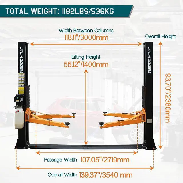 Alt view image 2 of 7 - Albott 10000 lb 2 Post Car Lift, Hydraulic Vehicle Lift for Home Garage | 3+2 Adjustable Arms Dual-Point Safety Release Rubber Door Protectors 220 V 60 Hz Motor Sedan and Light Truck Support