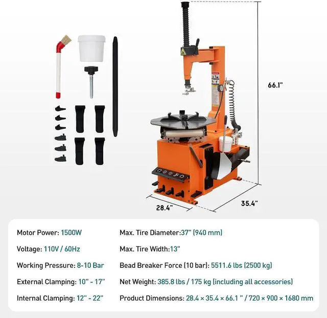 Alt view image 2 of 7 - Albott 2HP Tire Changer Machine, 110V Heavy-Duty Wheel Changer for 10"22" Rims, Outside Clamp 10"17" Inside Clamp 12"22", Tire Mounting and Demounting Tool for Home Garage & Auto Shop