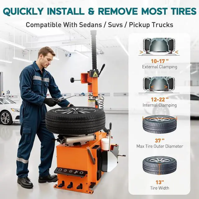 Alt view image 3 of 7 - Albott 2HP Tire Changer Machine, 110V Heavy-Duty Wheel Changer for 10"22" Rims, Outside Clamp 10"17" Inside Clamp 12"22", Tire Mounting and Demounting Tool for Home Garage & Auto Shop