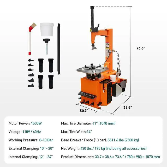 Alt view image 2 of 7 - Albott 2HP Tire Changer Machine, 110V Heavy-Duty Wheel Changer for 10"24" Rims, Outside Clamp 10"20" Inside Clamp 12"24", Tire Mounting and Demounting Tool for Home Garage & Auto Shop