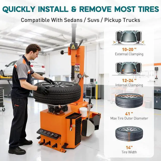 Alt view image 3 of 7 - Albott 2HP Tire Changer Machine, 110V Heavy-Duty Wheel Changer for 10"24" Rims, Outside Clamp 10"20" Inside Clamp 12"24", Tire Mounting and Demounting Tool for Home Garage & Auto Shop