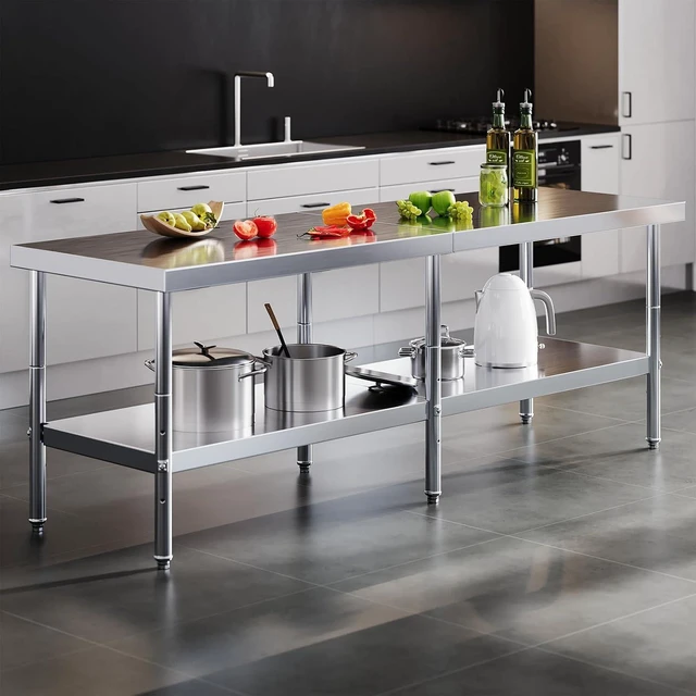 Main image of 30x96in Stainless Steel Table, Kitchen Prep Table with Adjustable Undershelf, Food-Grade Stainless Steel Metal Surface for Home Kitchen, Restaurant, Hotel, and Garage