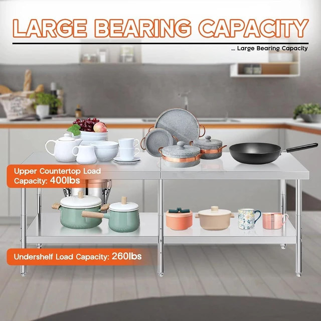 Alt view image 5 of 7 - 30x96in Stainless Steel Table, Kitchen Prep Table with Adjustable Undershelf, Food-Grade Stainless Steel Metal Surface for Home Kitchen, Restaurant, Hotel, and Garage