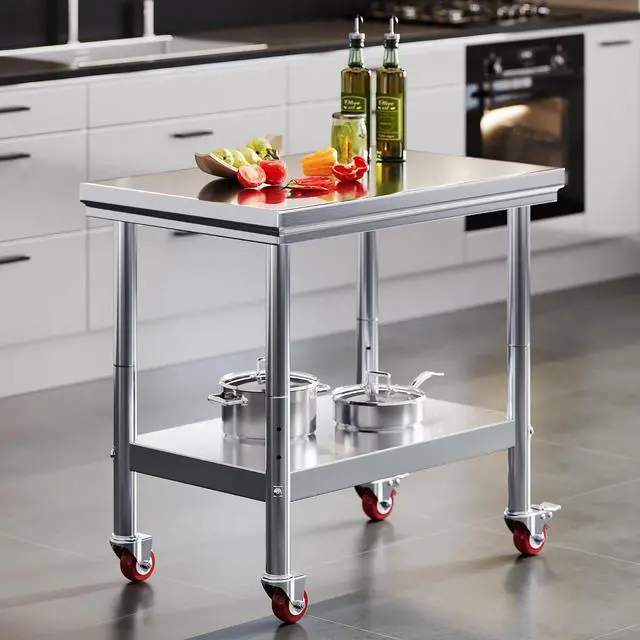 Main image of 24x36in Stainless Steel Table, Kitchen Prep Table with Adjustable Undershelf, Food-Grade Stainless Steel Metal Surface (Includes Wheels) for Home Kitchen, Restaurant, Hotel, and Garage