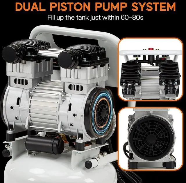 Alt view image 4 of 7 - 10 Gallon Electric Air Compressor, 1.8 HP Vertical Wheeled Tank | Oil-Free Air Compressor with Copper Motor 115 PSI Max Pneumatic Tool Tire Inflation Use