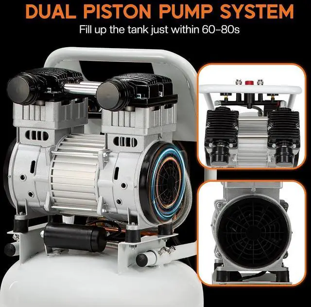 Alt view image 4 of 7 - 20 Gallon Electric Air Compressor, 1.8 HP Vertical Wheeled Tank | Oil-Free Air Compressor with Copper Motor 120 PSI Max Garage Air Supply Pneumatic Tool Tire Inflation Use