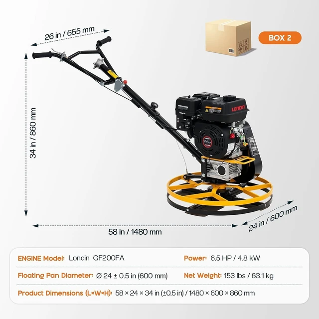 Alt view image 2 of 7 - Commercial Power Trowel, 24" Concrete Finisher with Float Pan | 6.5 HP Gas Engine Walk-Behind Operation 4 Blades Trowel System Smooth Surface Finishing Contractor Jobsite Use