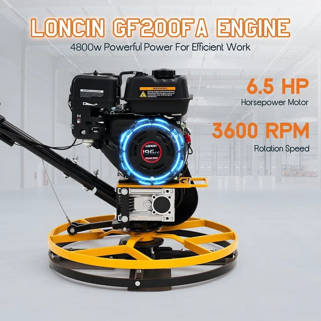Alt view image 3 of 7 - Commercial Power Trowel, 24" Concrete Finisher with Float Pan | 6.5 HP Gas Engine Walk-Behind Operation 4 Blades Trowel System Smooth Surface Finishing Contractor Jobsite Use