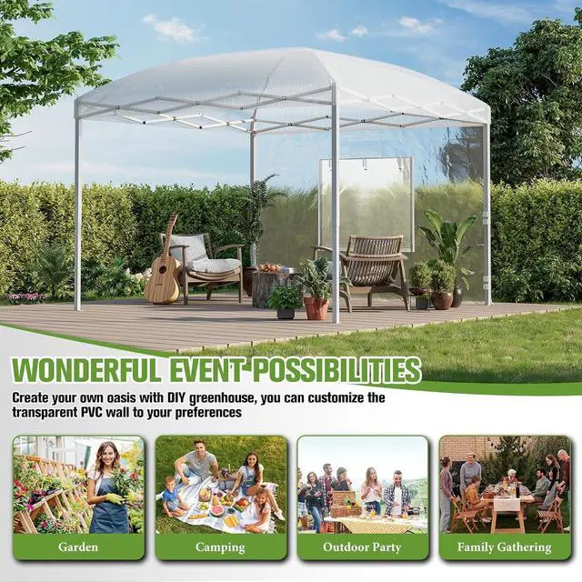 Alt view image 7 of 7 - 10×10×8.5 FT Portable Walk-in Greenhouse for Indoor & Outdoor Use, Pop-Up Greenhouse with Adjustable Reinforced Frame, Roll-Up Zipper Doors, Ventilation Windows & PE Cover, White