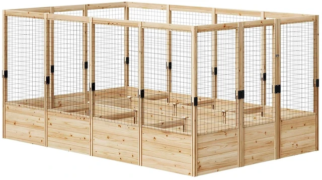 Alt view image 7 of 7 - Outdoor Raised Garden Bed with Deer Proof Fence, Wooden Raised Garden Bed with 19" Depth Planter Box, 7.5Wx12Dx6H Planter with Fence
