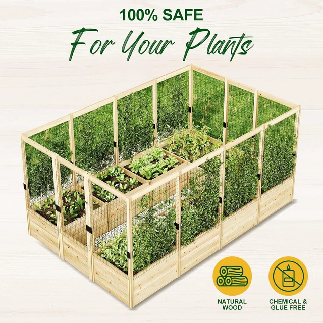 Alt view image 3 of 7 - Outdoor Raised Garden Bed with Deer Proof Fence, Wooden Raised Garden Bed with 19" Depth Planter Box, 7.5Wx12Dx6H Planter with Fence