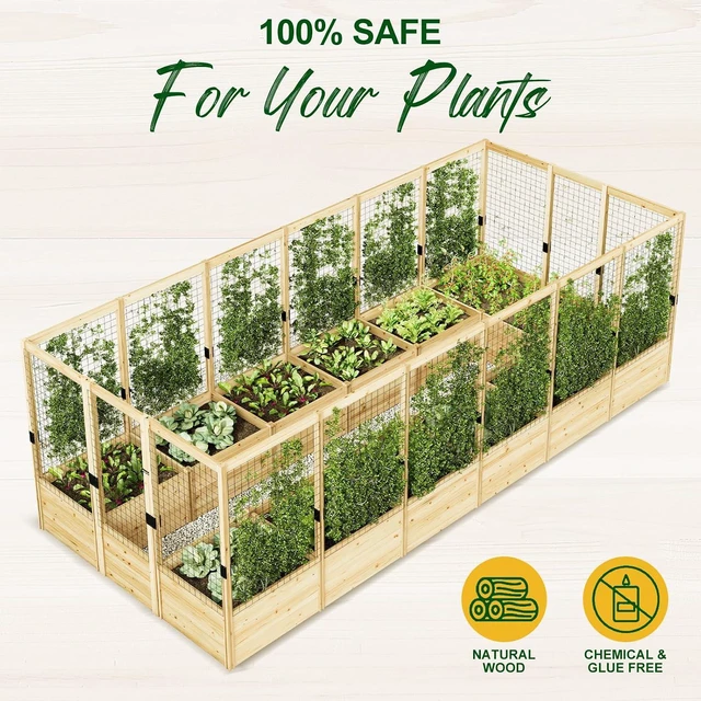 Alt view image 4 of 7 - Raised Garden Bed with Deer Proof Fence, 7.5Wx17Dx6H Outdoor Wooden Raised Garden Bed Planter with 19" Depth Planter Box