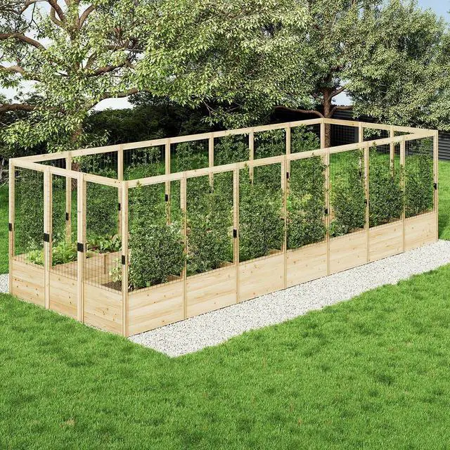 Main image of Outdoor Raised Garden Bed with Deer Proof Fence, Wooden Raised Garden Bed with 19" Depth Planter Box, 7.5Wx20Dx6H Planter with Fence