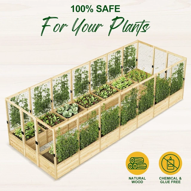 Alt view image 4 of 7 - Outdoor Raised Garden Bed with Deer Proof Fence, Wooden Raised Garden Bed with 19" Depth Planter Box, 7.5Wx20Dx6H Planter with Fence