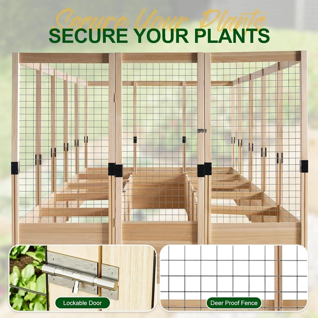 Alt view image 5 of 7 - Outdoor Raised Garden Bed with Deer Proof Fence, Wooden Raised Garden Bed with 19" Depth Planter Box, 7.5Wx20Dx6H Planter with Fence