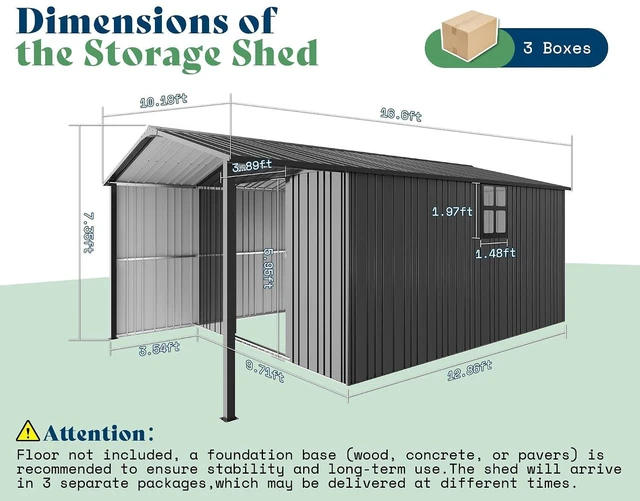 Alt view image 2 of 7 - 10x16.6x7.3 FT Outdoor Storage Shed with Lounge Area, Metal Shed with Sliding Doors, 2 4-Pane Windows & 4 Vents, Heavy-Duty Weather-Resistant Steel for Backyard & Garden, Dark Gray