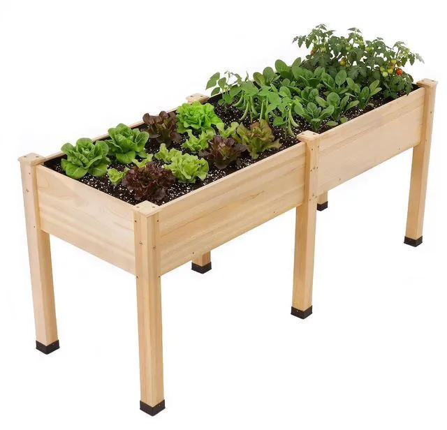 Alt view image 5 of 7 - Raised Garden Bed, 72x24x30 Inches Elevated Wood Planter Box with Legs, Bed Liner, Divider and Drainage System for Backyard, Patio, 300 lb Capacity - Light Wood