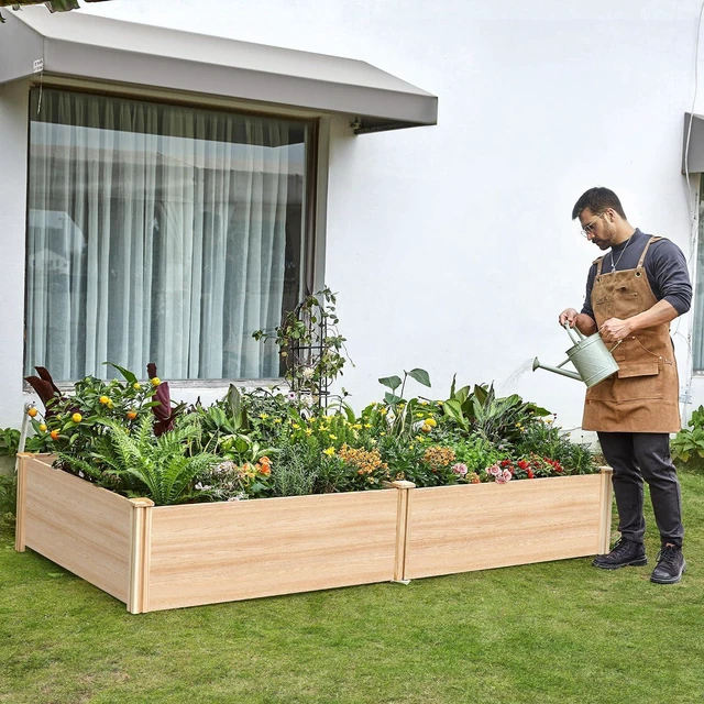 Alt view image 7 of 7 - 8x4 Ft Wood Raised Garden Bed, Durable 15 Inch Depth Planter Box for Vegetables, Herbs, and Flowers, Ideal for Outdoor Gardening with Open Base