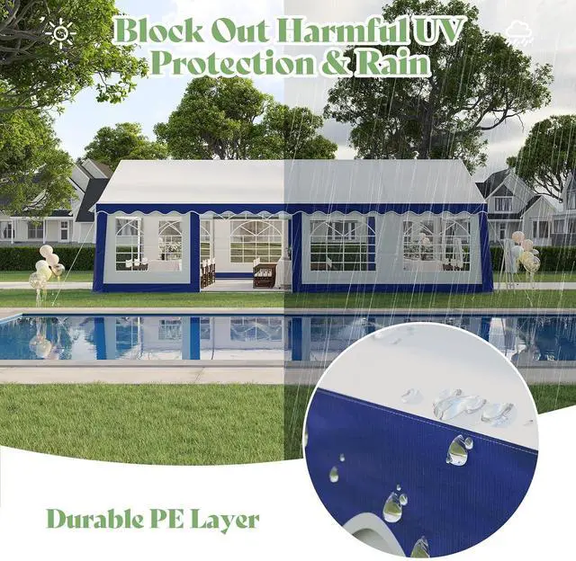 Alt view image 6 of 7 - 13x26 FT Party Tent with Sidewalls, Large Heavy-Duty Tent for Parties/Carport, Carpas para Fiestas Easy Set Up, Waterproof Outdoor Event Canopy, Weddings, Patio Camping Gazebo, Blue & White