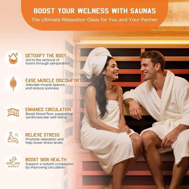Alt view image 6 of 7 - Infrared Sauna 2 Person, Infrared Saunas for Home & Gym, Low EMF 110V Canadian Hemlock Wood Indoor Dry Sauna with Salt Crystal Bricks, 8 Carbon Panels & 7-Color Light Therapy, 47.2"x34.2"x70.9"
