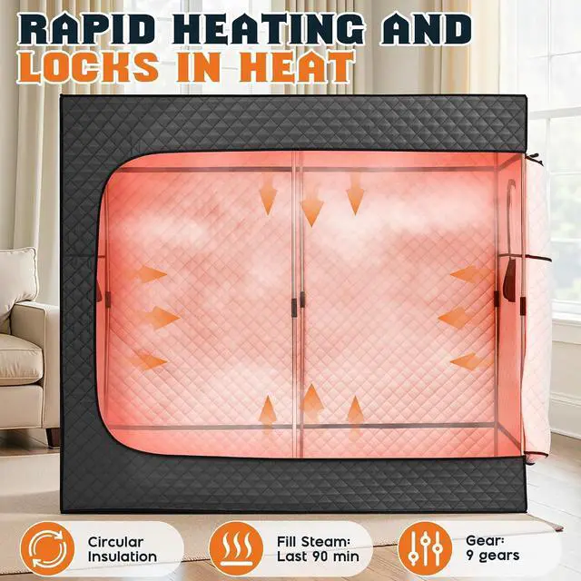 Alt view image 3 of 7 - 3 Person Steam Sauna for Home, Portable Sauna Tent with 3L 1500W Steamer, Extra Large Size 6.6 x 3.3 x 5.8 Full Body Home Spa, Remote Control, Folding Chair, Grey