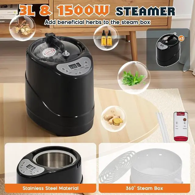 Alt view image 6 of 7 - 3 Person Steam Sauna for Home, Portable Sauna Tent with 3L 1500W Steamer, Extra Large Size 6.6 x 3.3 x 5.8 Full Body Home Spa, Remote Control, Folding Chair, Grey