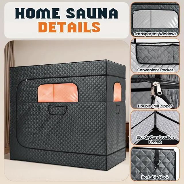 Alt view image 5 of 7 - 3 Person Steam Sauna for Home, Portable Sauna Tent with 3L 1500W Steamer, Extra Large Size 6.6 x 3.3 x 5.8 Full Body Home Spa, Remote Control, Folding Chair, Grey