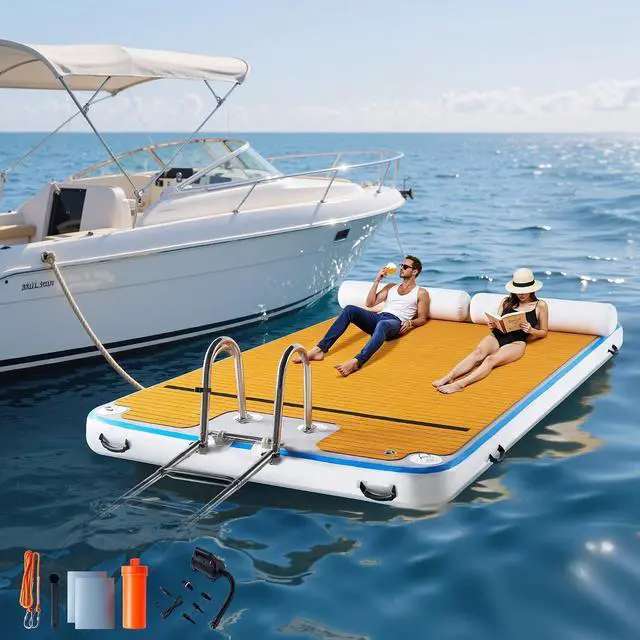 Main image of Inflatable Floating Dock with Portable Carry Bag and Ladder, Heavy-Duty Non-Slip Surface Water Platform