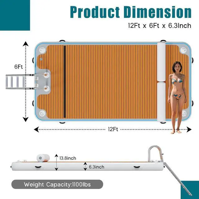 Alt view image 2 of 7 - Inflatable Floating Dock with Portable Carry Bag and Ladder, Heavy-Duty Non-Slip Surface Water Platform