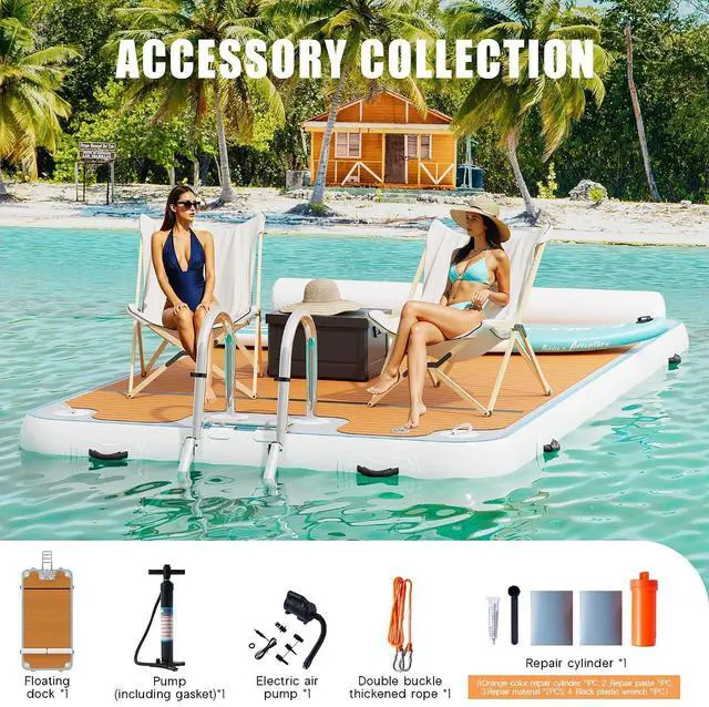 Alt view image 3 of 7 - Inflatable Floating Dock with Portable Carry Bag and Ladder, Heavy-Duty Non-Slip Surface Water Platform