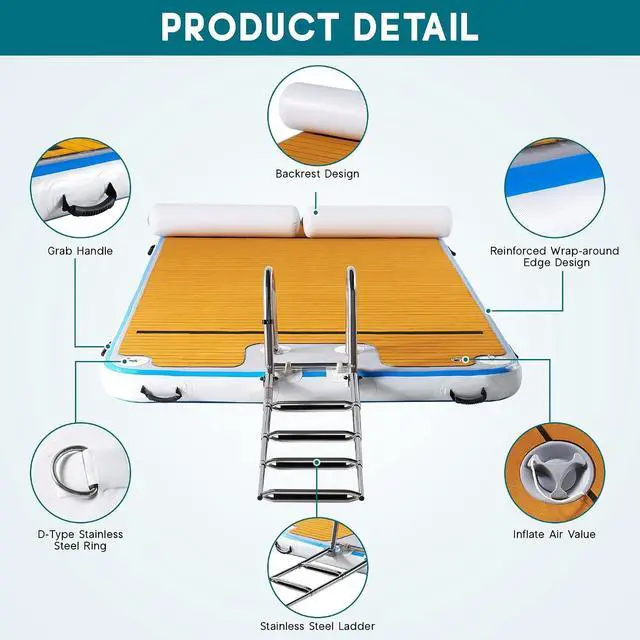 Alt view image 6 of 7 - Inflatable Floating Dock with Portable Carry Bag and Ladder, Heavy-Duty Non-Slip Surface Water Platform