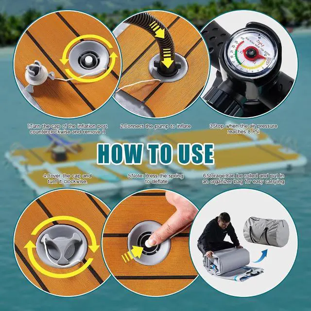 Alt view image 7 of 7 - Inflatable Floating Dock with Portable Carry Bag and Ladder, Heavy-Duty Non-Slip Surface Water Platform