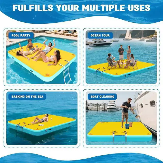 Alt view image 7 of 7 - Inflatable Floating Dock with Portable Carry Bag and Ladder, Heavy-Duty Non-Slip Surface Water Platform