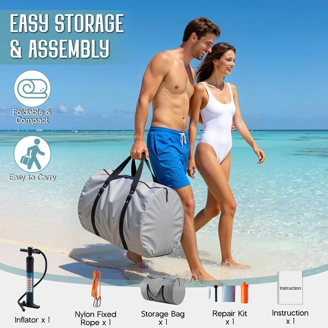 Alt view image 6 of 7 - Inflatable Floating Dock with Portable Carry Bag and Ladder, Heavy-Duty Non-Slip Surface Water Platform
